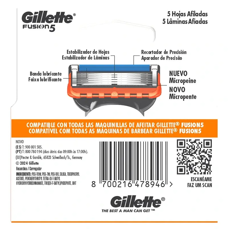 Gillette Fusion5 Proglide 4 Recargas de substituição para lâminas de barbear Fita de gel lubrificante, 4 peças