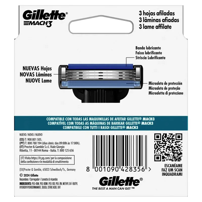 Gillette Mach3 Refil para homem, 6 recargas