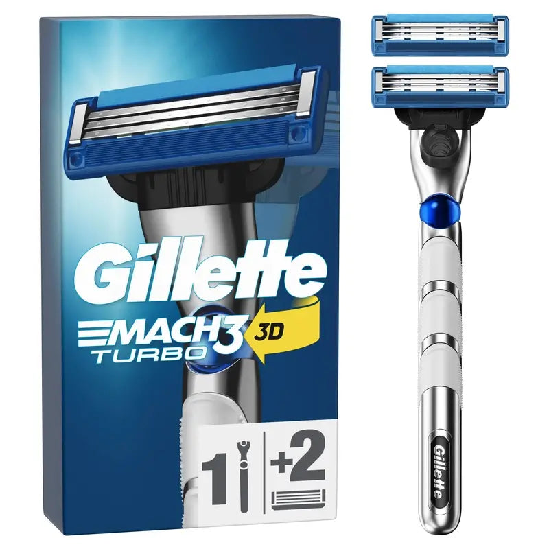 Navalha de barbear para homem Gillette Mach3 Turbo + 2 recargas