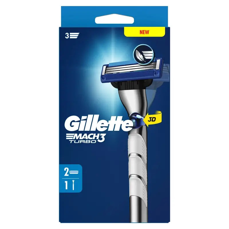 Navalha de barbear para homem Gillette Mach3 Turbo + 2 recargas