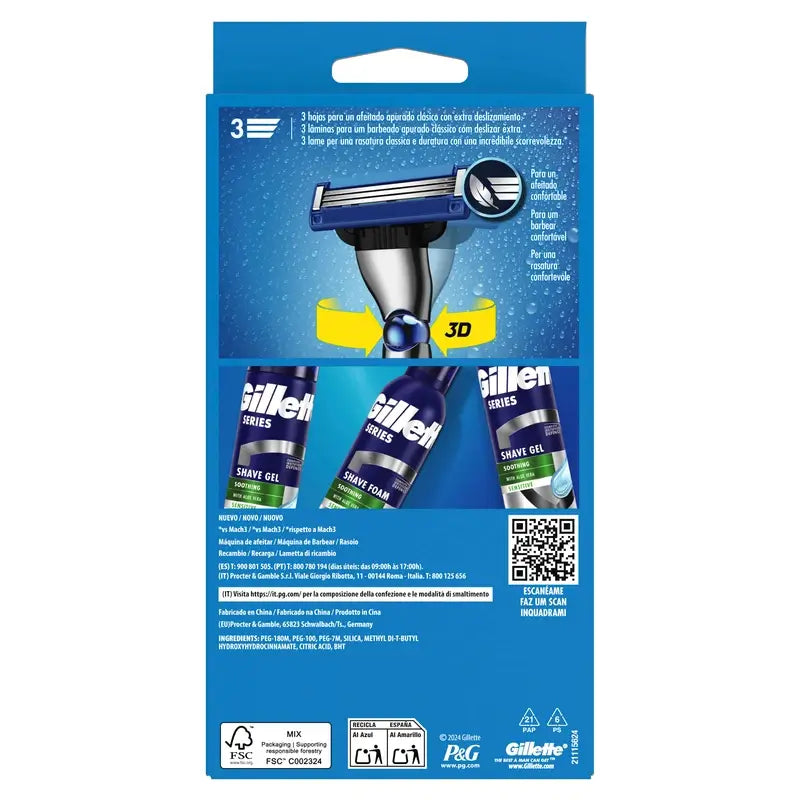 Navalha de barbear para homem Gillette Mach3 Turbo + 2 recargas