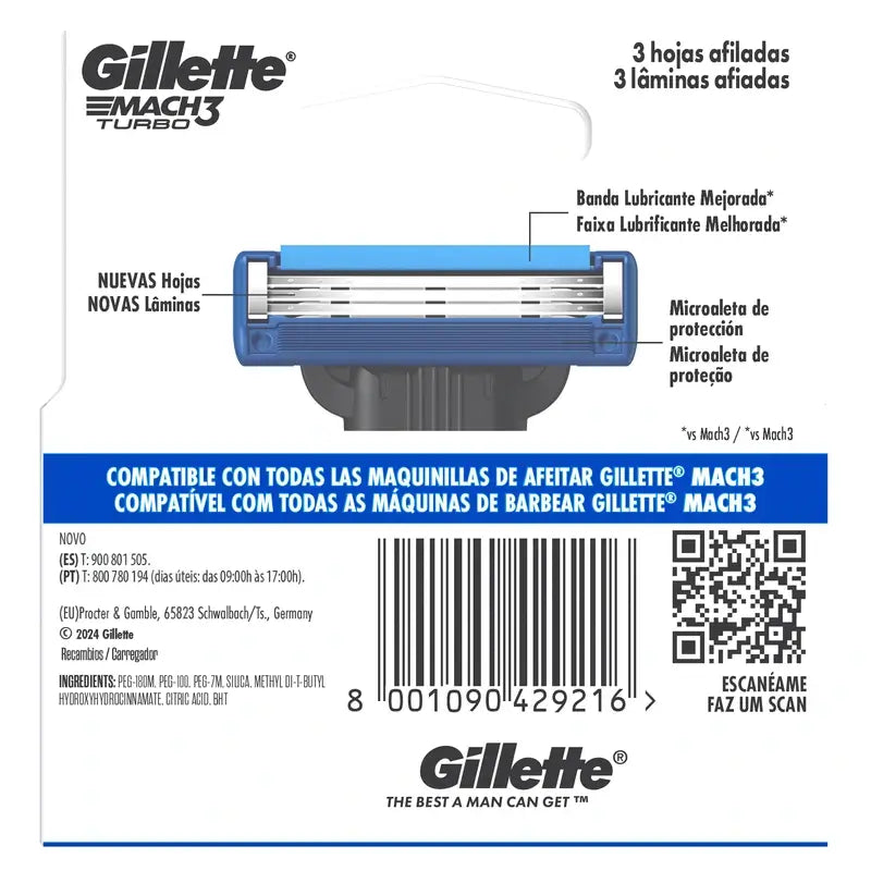 Gillette Mach3 Turbo Recargas para máquinas de barbear para homem , 4 unid.