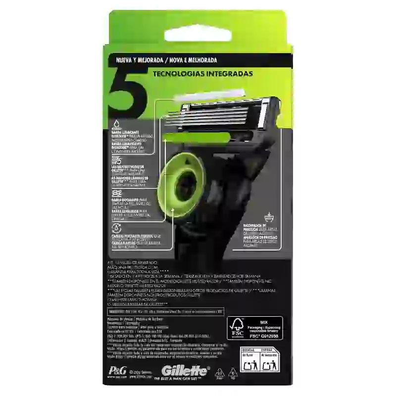 Máquina esfoliante em barra Gillette + 5 recargas + base