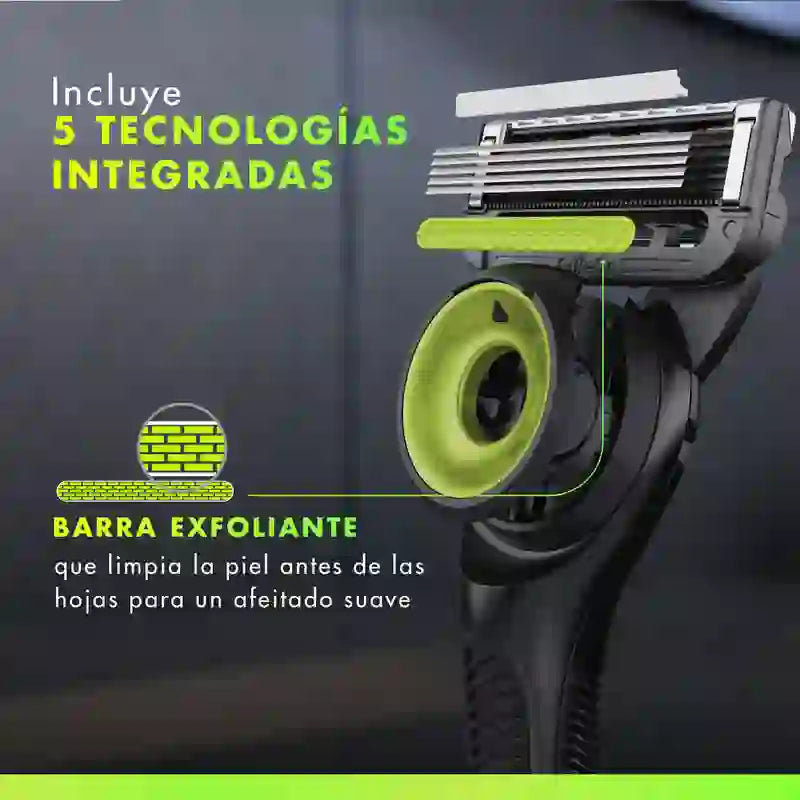 Máquina esfoliante em barra Gillette + 5 recargas + base
