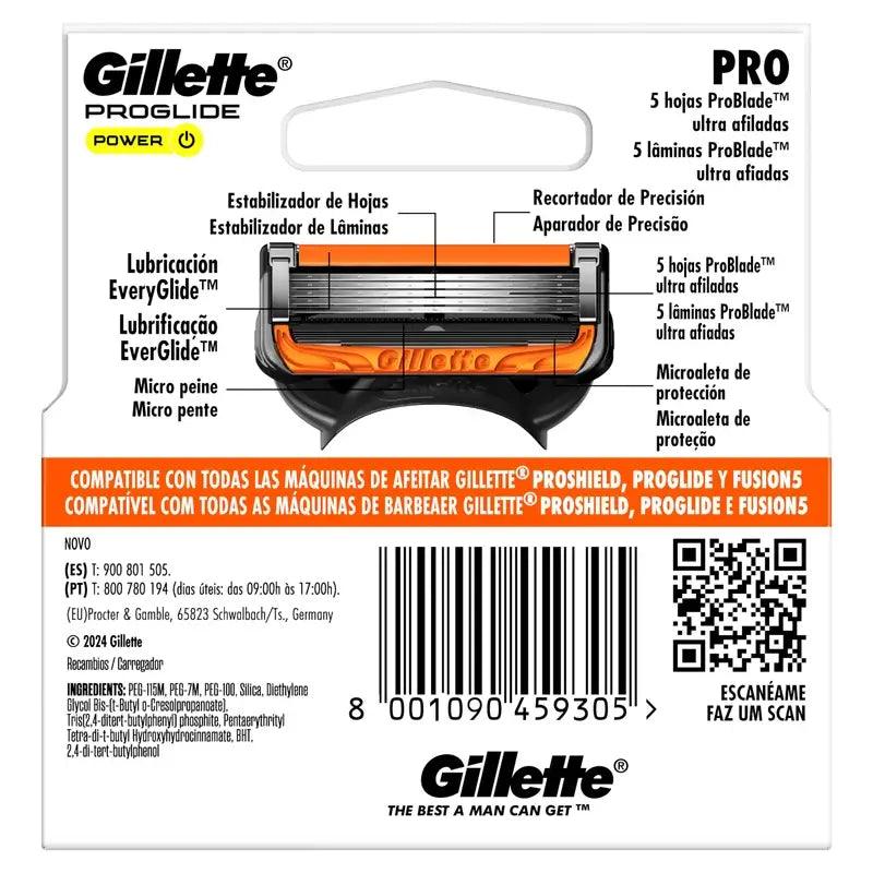 Gillette Proglide Power Refil para máquinas de barbear para homem, 4 unid.