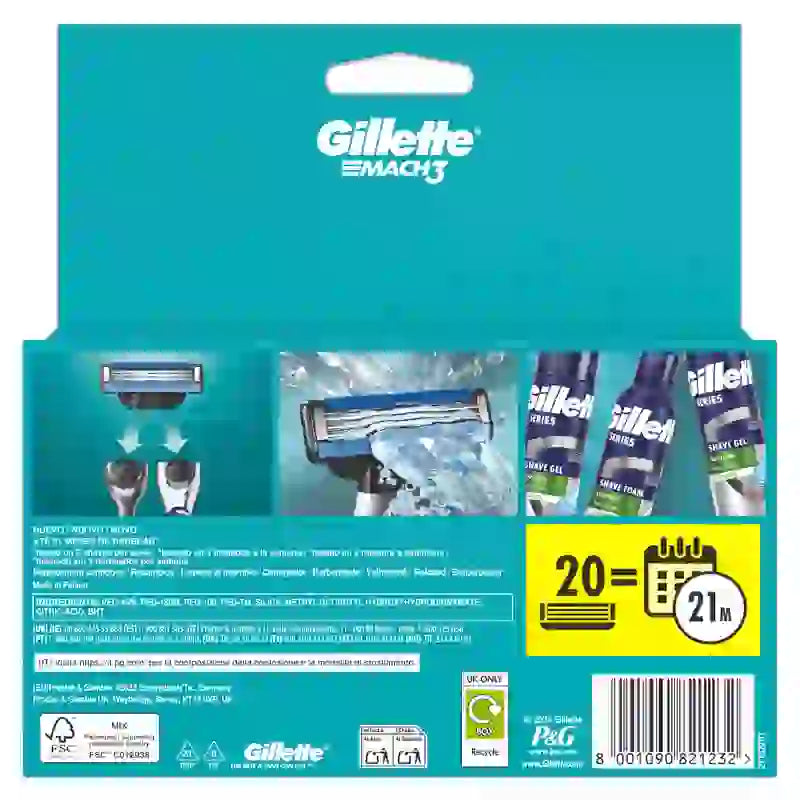 Gillette Mach3 Recarga, 20 Recargas