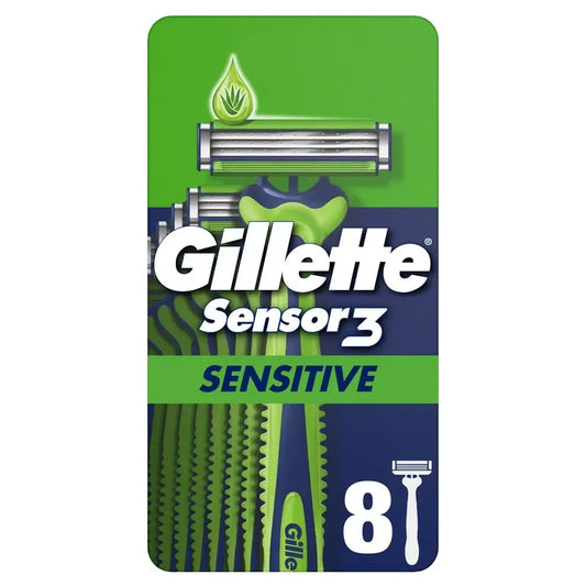 Gillette Sensor3 Sensitive Men's Disposable Safety Razors Lubricating Strip, 8 pcs.