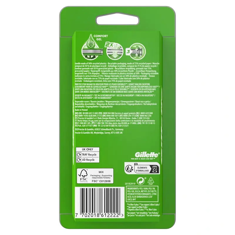 Gillette Sensor3 Sensitive Men's Disposable Safety Razors Lubricating Strip, 8 pcs.