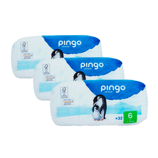 Embalagem 3 X fraldas ecológicas Pingo, tamanho 6 Xl (32 unidades)