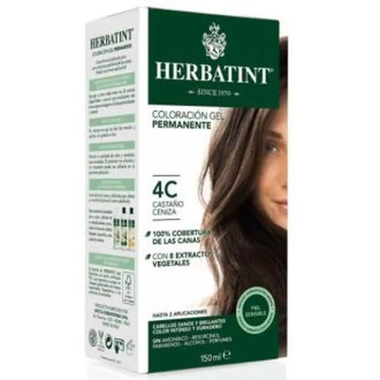 Gel de coloração Herbatint Chestnut Ash 4C, 150 ml
