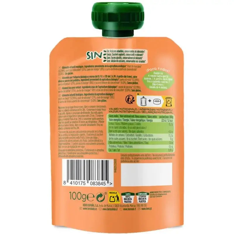 Hero Baby Pack Maçã Pêssego Manga Eco Sachê, 18 X 100 Gr