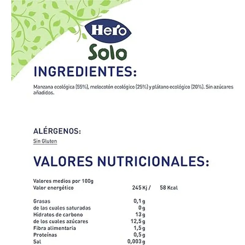 Hero Baby Eco Maçã, Pêssego e Banana Solo Frasco 190G