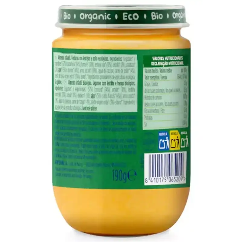 Hero Baby Eco Frasco Só Vegetais com Lentilhas e Frango ECO +6m 190g