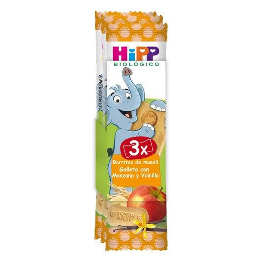 Hipp Organic Muesli Bars Apple & Vanilla Biscuit, Embalagem 3x20 gramas