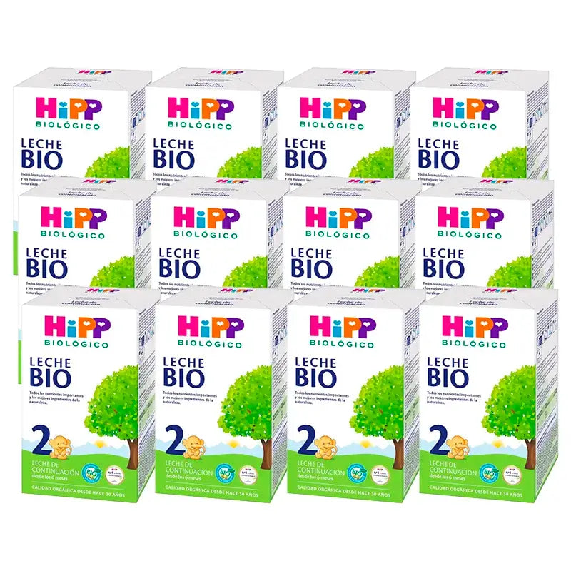 Leite Hipp 2 Bio, embalagem de 12 x 600 g