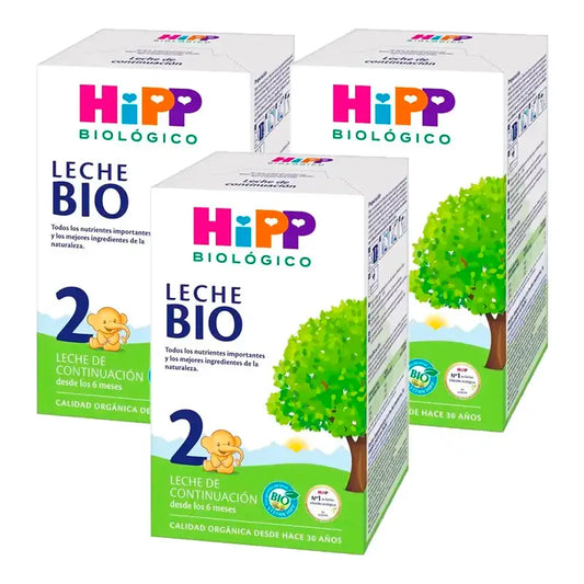 Leite Hipp 2 Bio, embalagem de 3 x 600 g