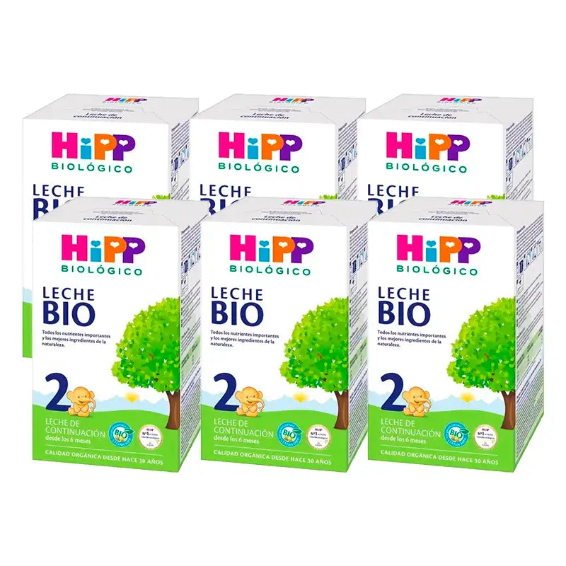 Leite Hipp 2 Bio, embalagem de 6 x 600 g