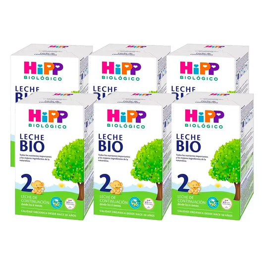 Leite Hipp 2 Bio, embalagem de 6 x 600 g