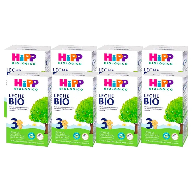 Hipp Organic Growing Up Milk 3, embalagem de 8 x 500 g