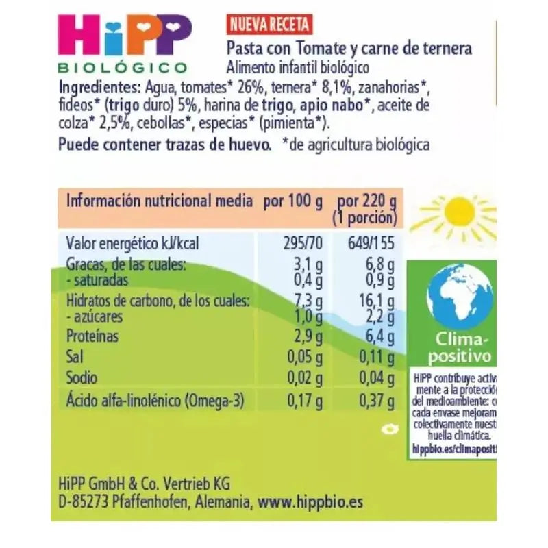 Torta de massa de tomate e carne orgânica Hipp, 200 G