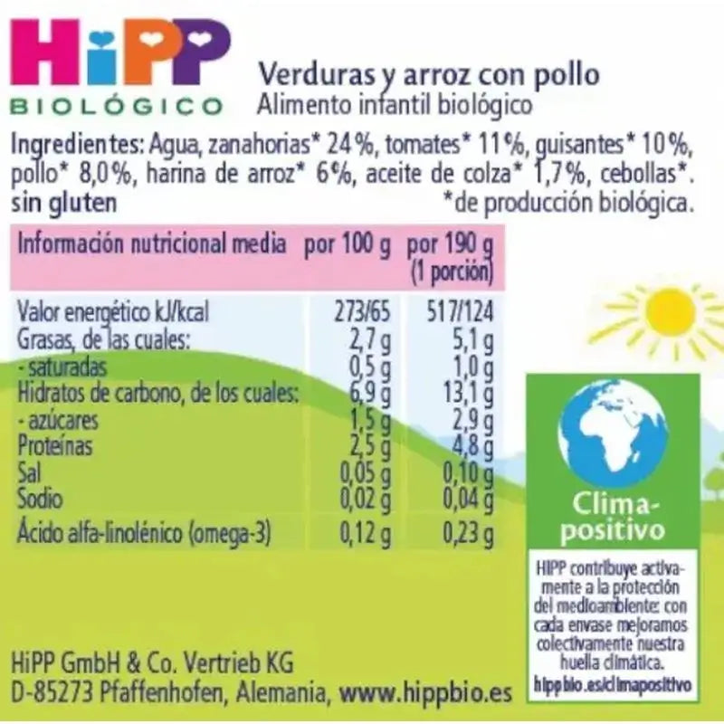 Torta de legumes, arroz e frango com frango Hipp Organic, 190 G