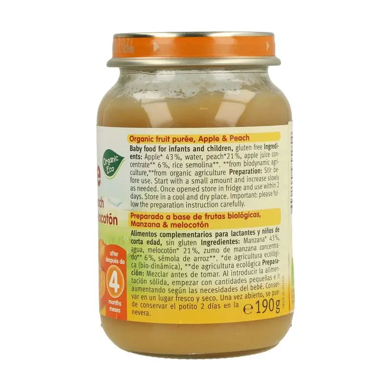 Frasco de maçã e pêssego Holle, 6 unidades