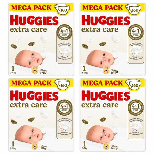 Fralda Huggies Extra Care Tamanho 1 (2-5 Kg) Disney Baby, 160 unidades, embalagem 4