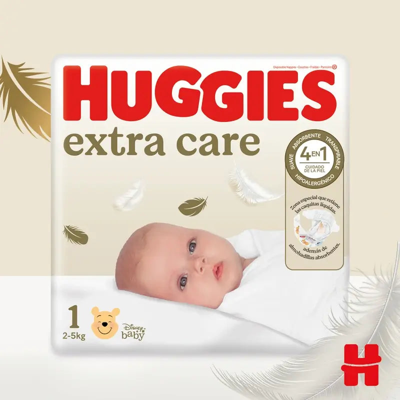Fralda Huggies Extra Care Tamanho 1 (3-5Kg) , 28 unidades.