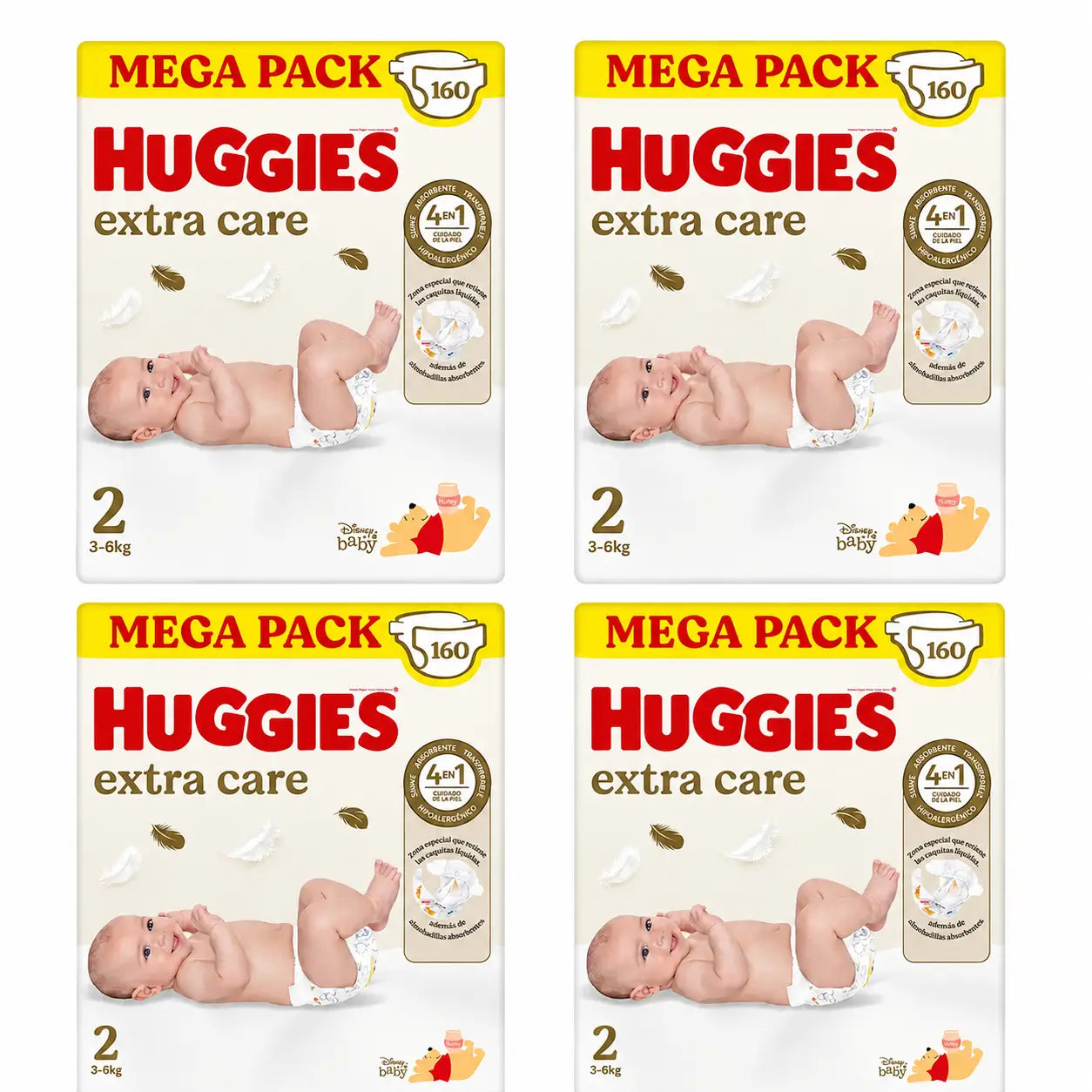 Fralda Huggies Extra Care Tamanho 2 (3-6 Kg) Disney Baby, 160 unidades, embalagem 4
