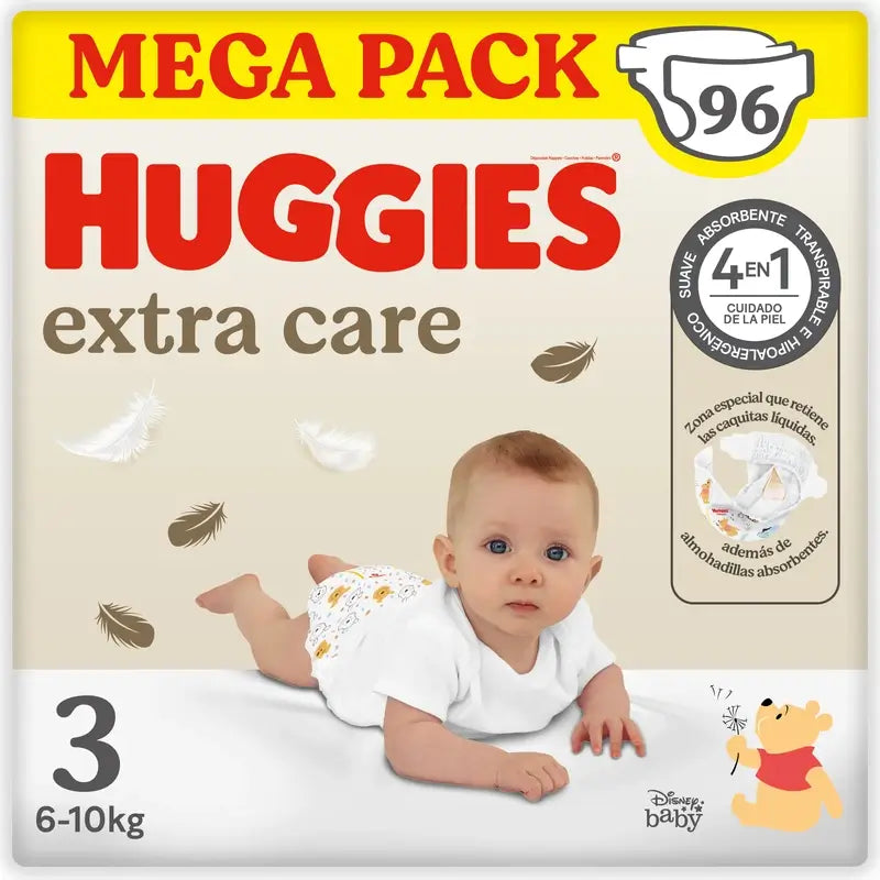 Fralda Huggies Extra Care Tamanho 3 (6-10 Kg) Disney Baby , 96 peças