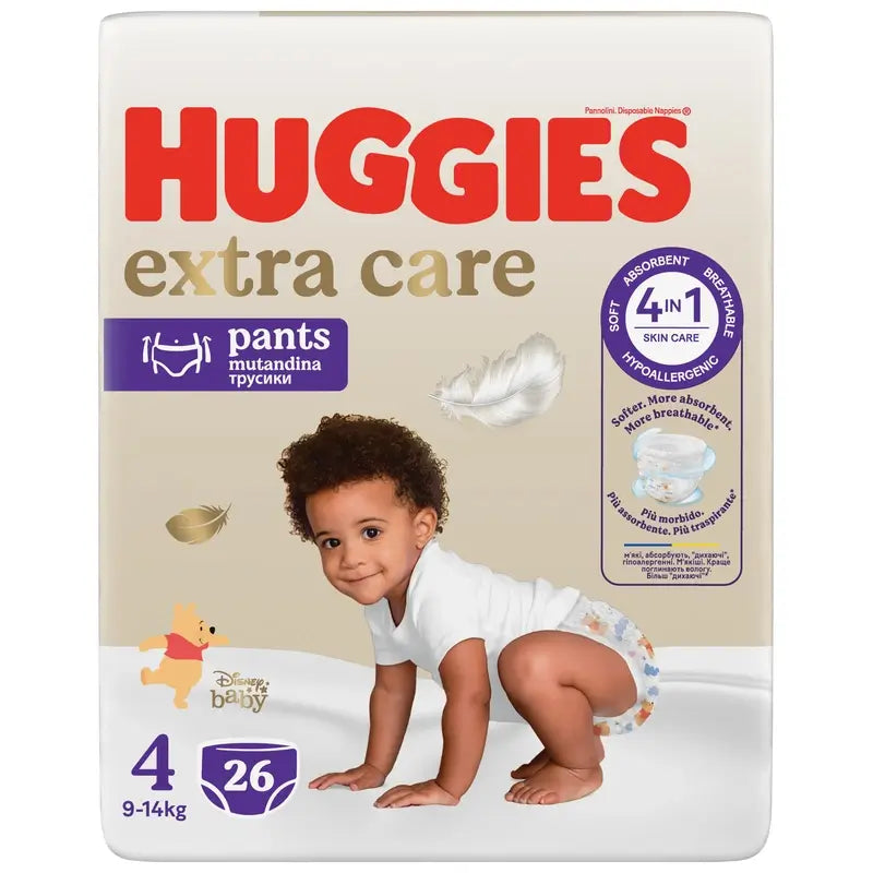 Huggies Extra Care Tamanho 4 (9-14 Kg) Fraldas Disney para Bebés, 26 unidades.