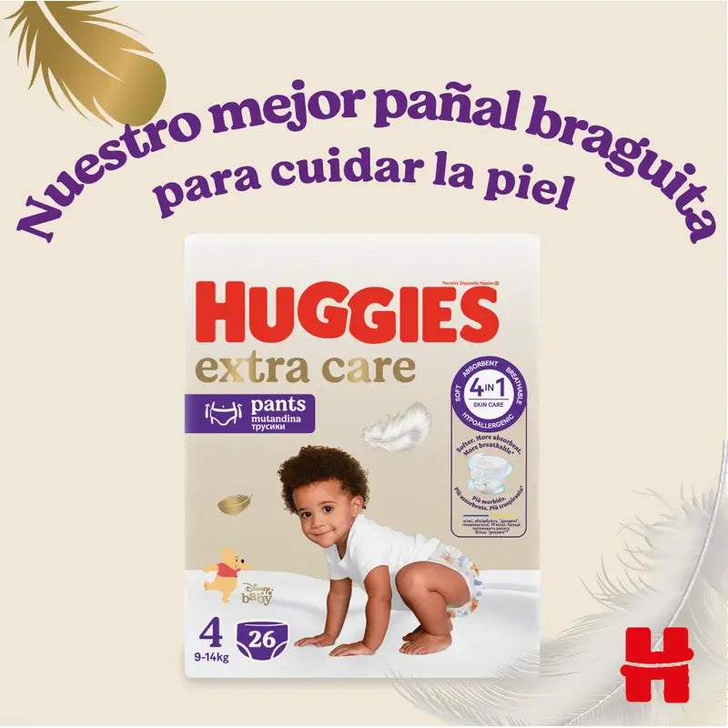 Huggies Extra Care Tamanho 4 (9-14 Kg) Fraldas Disney para Bebés, 26 unidades.