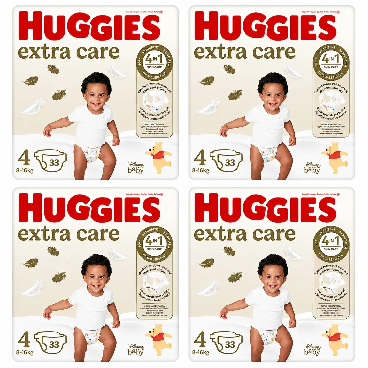 Fralda para bebé Huggies Extra Care Tamanho 4 (8-16 Kg) Disney, 33 unidades, embalagem 4