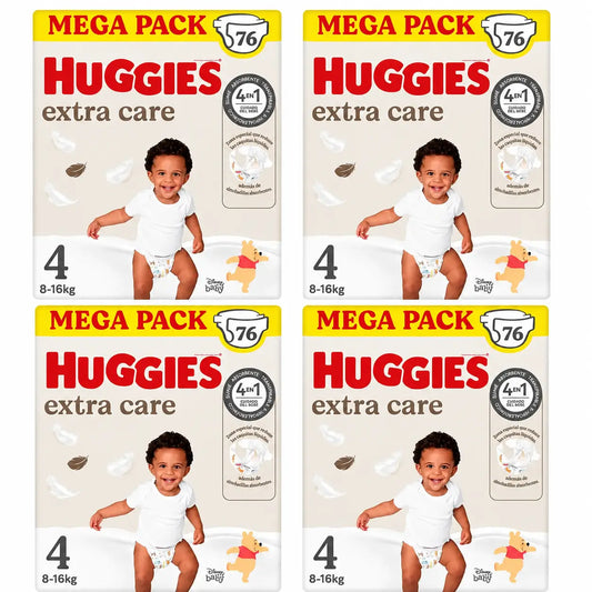 Huggies Extra Care Tamanho 4 (9-14 Kg) Fraldas Disney para Bebés , 76 unidades, embalagem 4