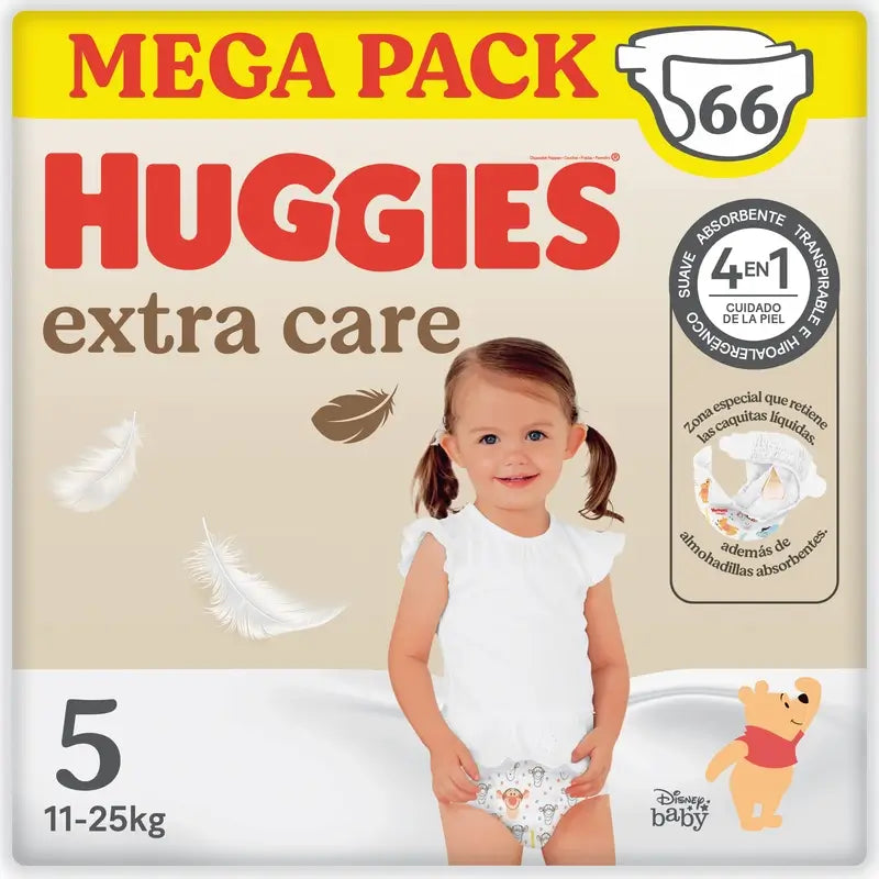Huggies Extra Care Tamanho 5 (12-25 Kg) Fraldas Disney para Bebés , 66 peças