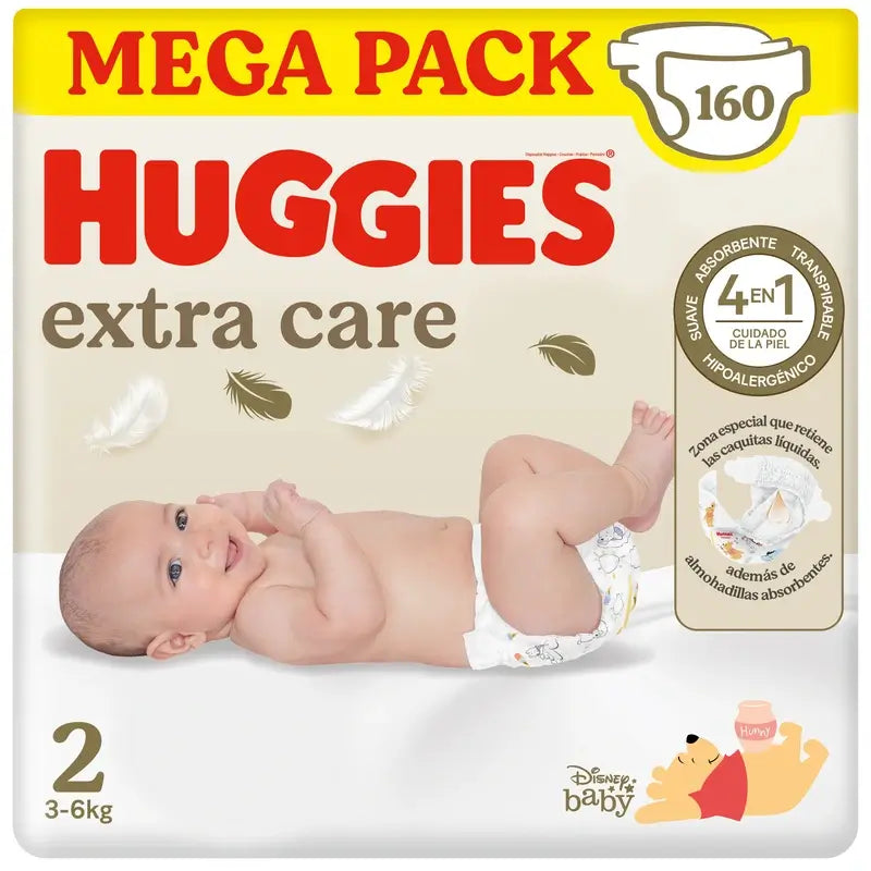 Fralda de bebé Huggies Extra Care Tamanho 2 (4-6 Kg) Disney, 160 unidades.