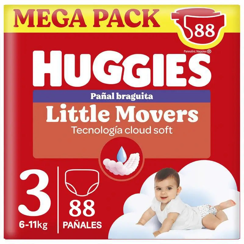 Fraldas para bebés Huggies Little Movers Tamanho 3 (6-11 Kg) Disney, 88 unidades