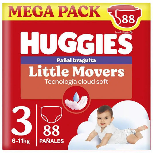 Fraldas para bebés Huggies Little Movers Tamanho 3 (6-11 Kg) Disney, 88 unidades