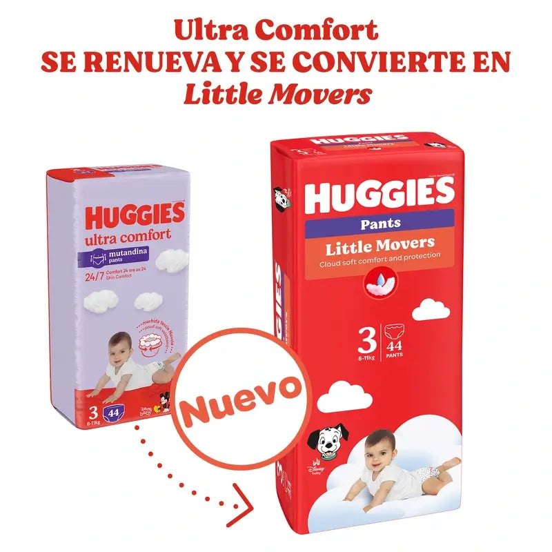 Fraldas para bebés Huggies Little Movers Tamanho 3 (6-11 Kg) Disney, 88 unidades