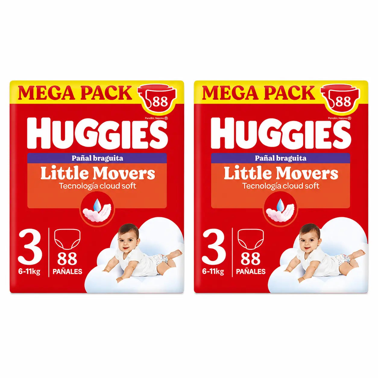 Huggies Little Movers Tamanho 3 (6-11 Kg) Fraldas Disney para Bebés , 88 unidades, embalagem 2