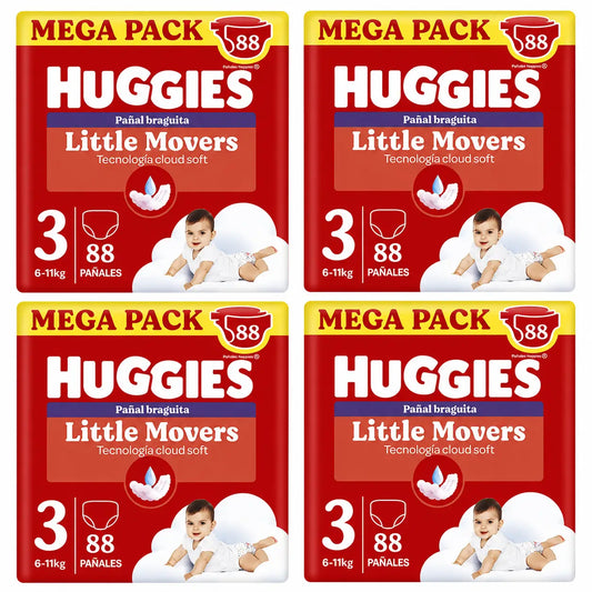Huggies Little Movers Tamanho 3 (6-11 Kg) Fraldas Disney para Bebés , 88 unidades, embalagem 4