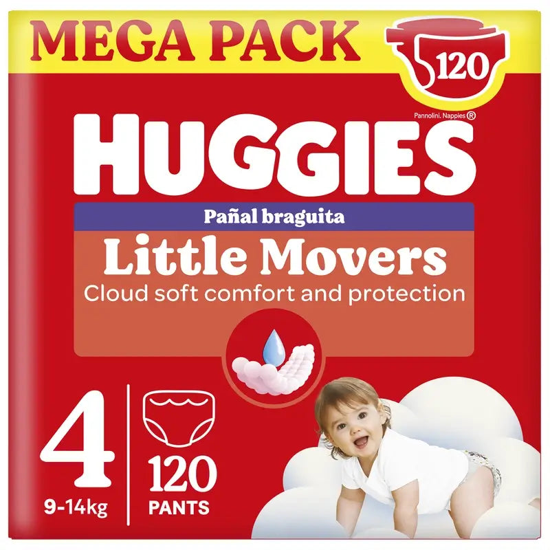 Huggies Little Movers Tamanho 4 (9-14 Kg) Fraldas Disney para Bebés, 120 unidades