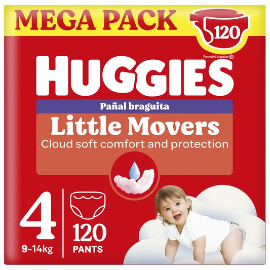 Huggies Little Movers Tamanho 4 (9-14 Kg) Fraldas Disney para Bebés, 120 unidades