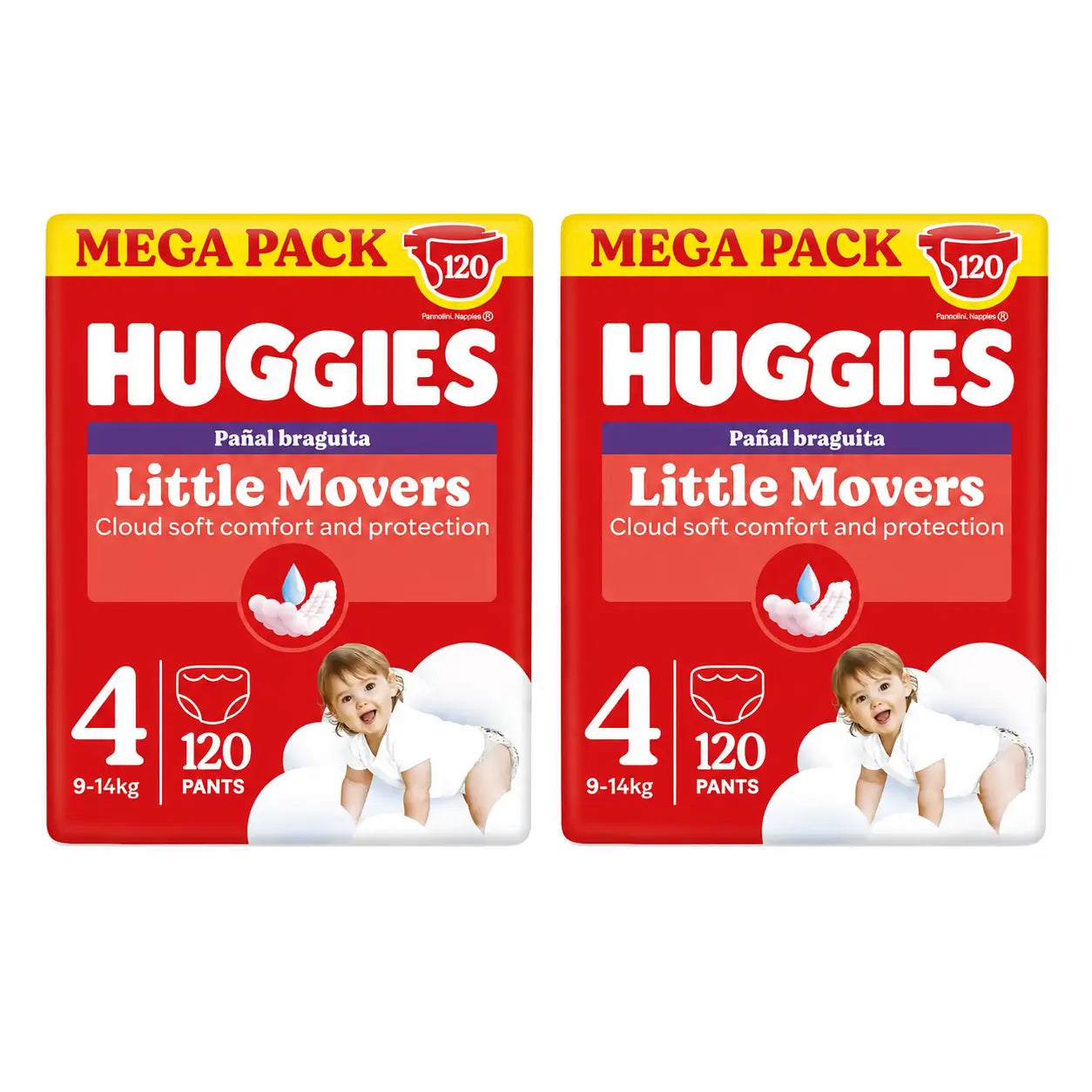 Huggies Little Movers Tamanho 4 (9-14 Kg) Fraldas Disney para Bebés, 120 unidades, embalagem 2