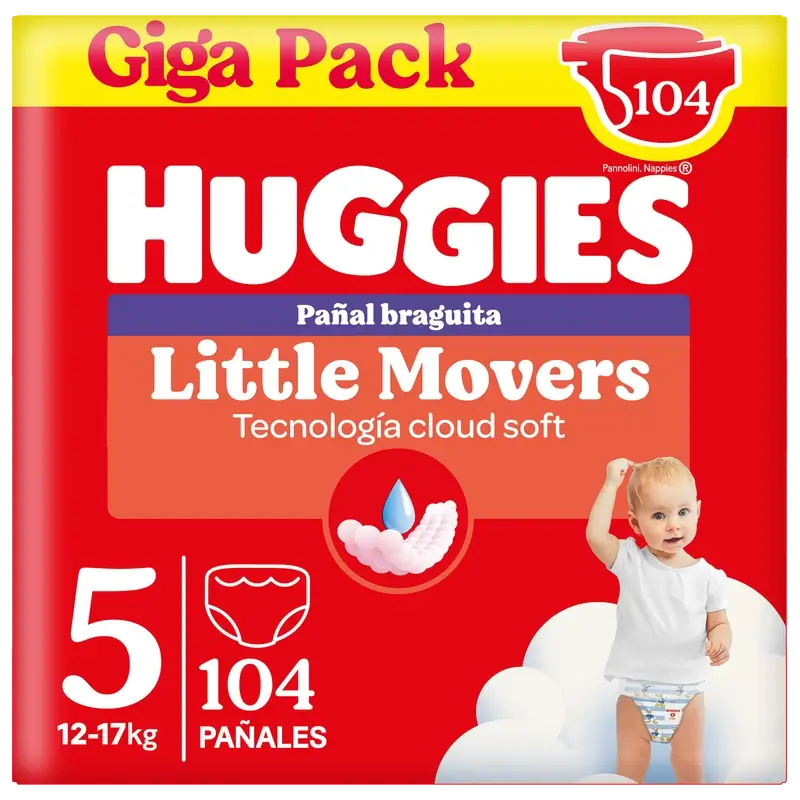 Huggies Little Movers Tamanho 5 (12-17 Kg) Fraldas Disney para Bebés, 104 unidades