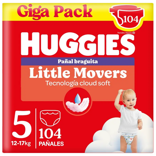 Huggies Little Movers Tamanho 5 (12-17 Kg) Fraldas Disney para Bebés, 104 unidades