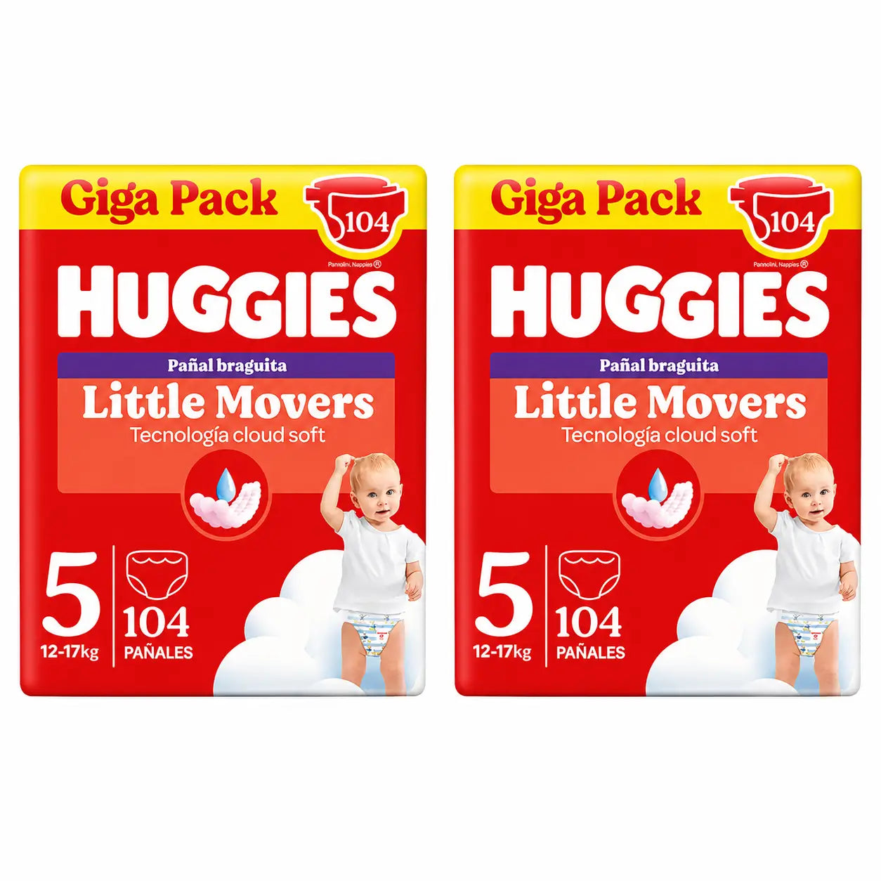 Huggies Little Movers Tamanho 5 (12-17 Kg) Fraldas Disney para Bebés , 104 unidades, embalagem 2
