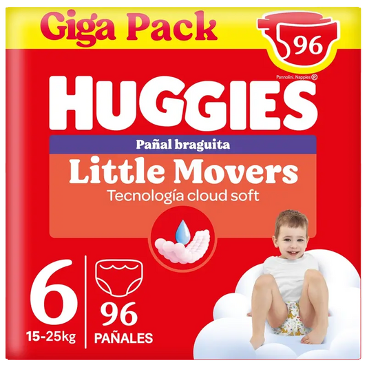 Cuecas Huggies Little Movers Tamanho 6 (15-25 Kg) Fraldas Disney para Bebés , 96 unidades