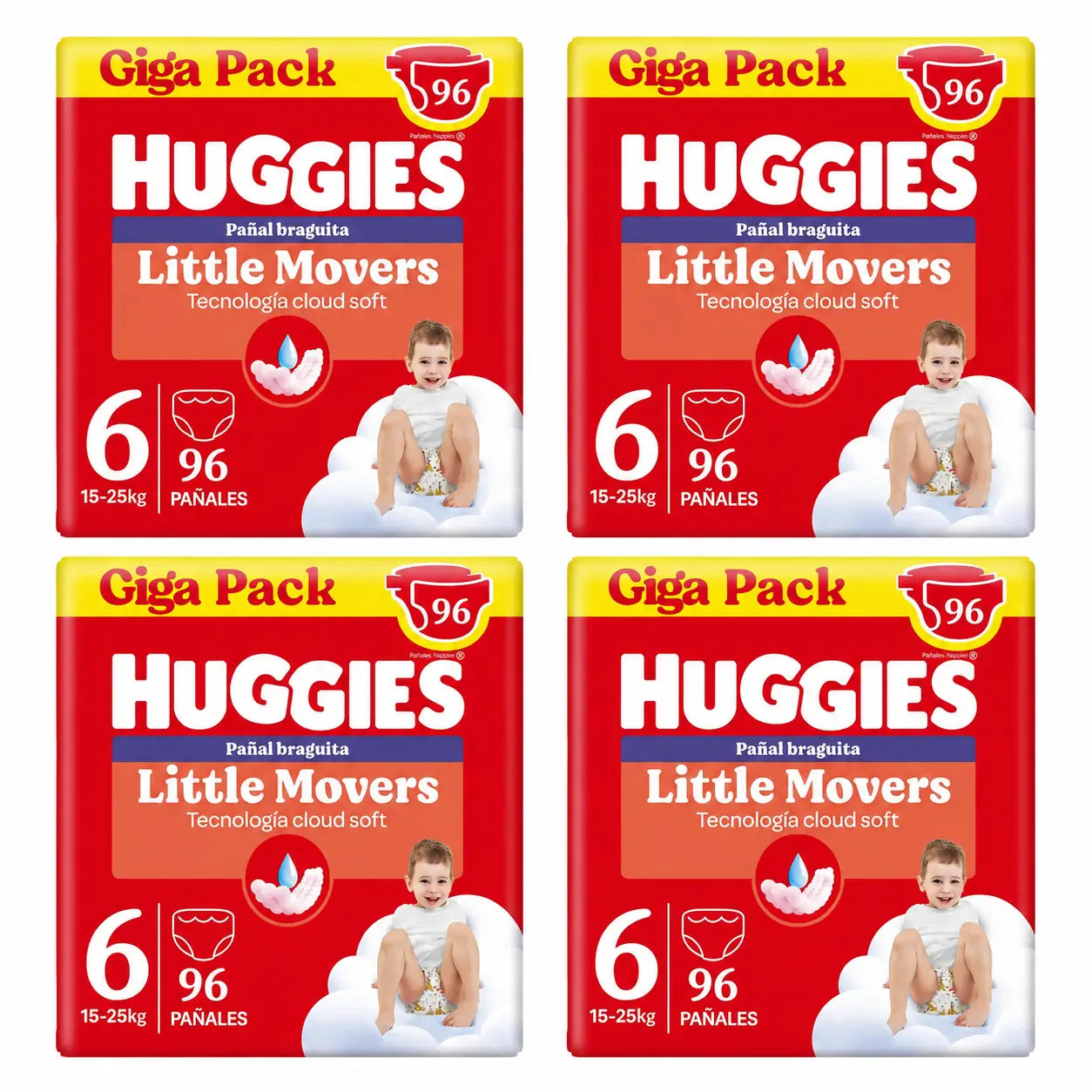 Huggies Little Movers Tamanho 6 (15-25 Kg) Fraldas Disney para Bebés , 96 unidades, pack 4