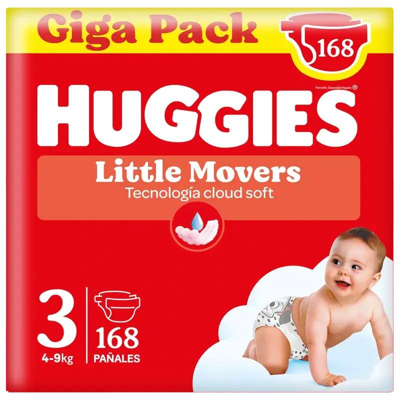 Huggies Little Movers Tamanho 3 (4-9 Kg) Fraldas Disney para Bebés , 168 Unidades
